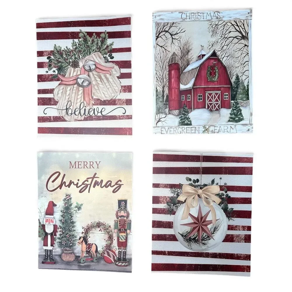Vintage Farmhouse Christmas Wall Art Print Set of 4, 8x10 Unframed Holiday Decor